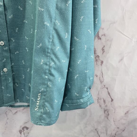 Simms Shirt Women XL Blue Button Up Long Sleeve Dragonfly - Picture 4 of 12